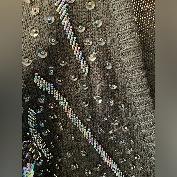 Vintage 1980s beaded sequin black sweater size 38 M/L women’s shoulder pads - Picture 6 of 12